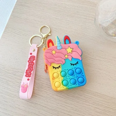 Christmas Gift New Fashion Children Girls Fidget Toys Cute Unicorn Animals Messenger Bag Kids Keys Coin Purse Cute Princess Handbag