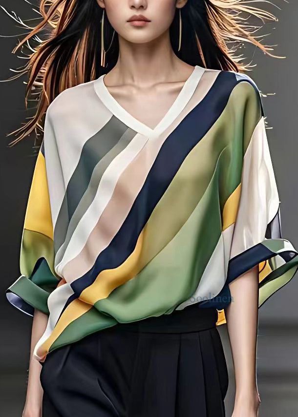 VCSHOES Colorblock Striped Patchwork T Shirts Summer