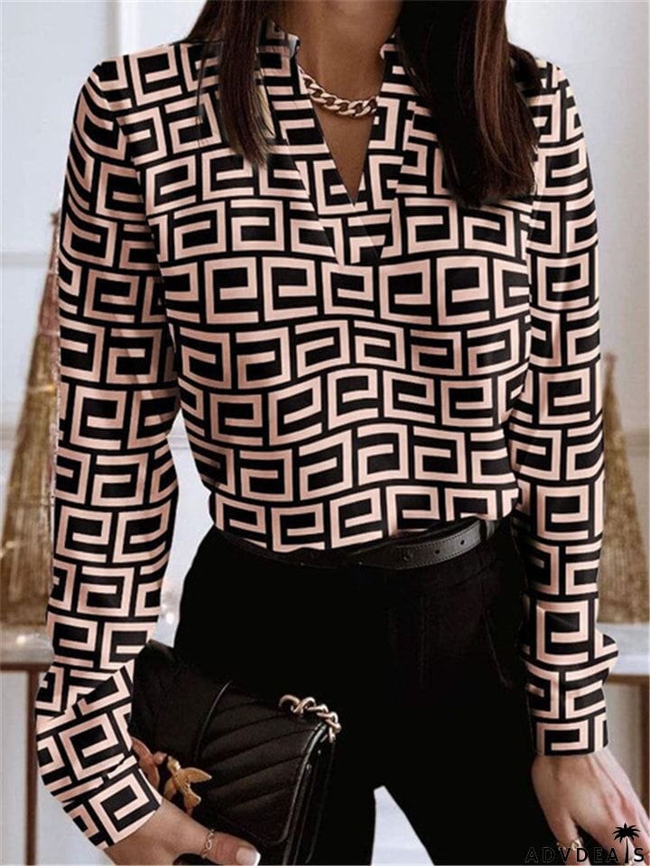 Casual V-Neck Long Sleeve Pullover Blouses