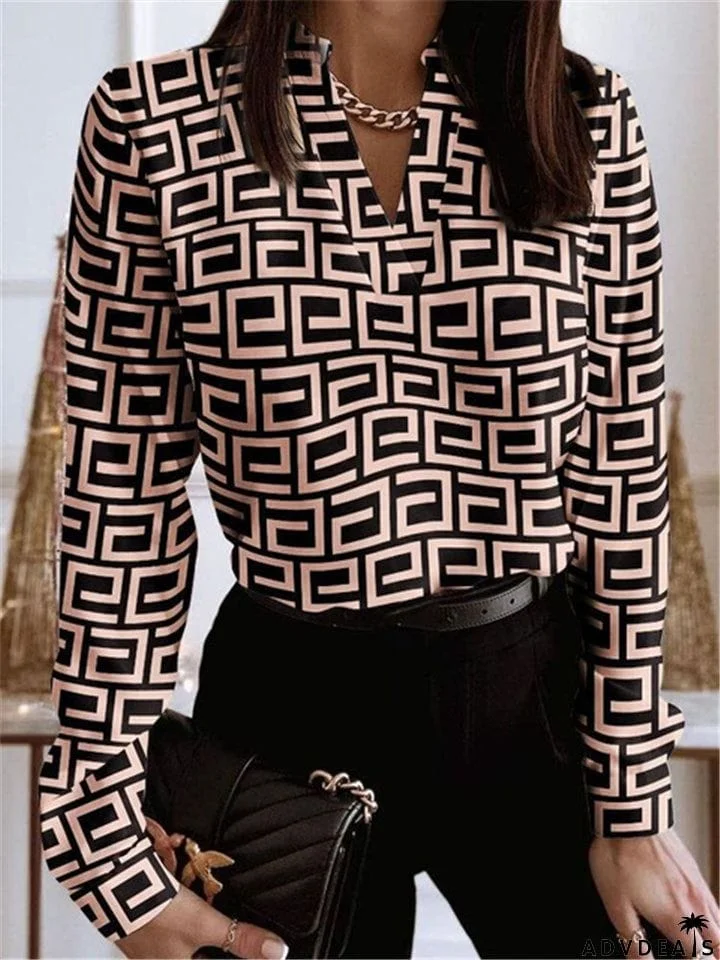 Casual V-Neck Long Sleeve Pullover Blouses