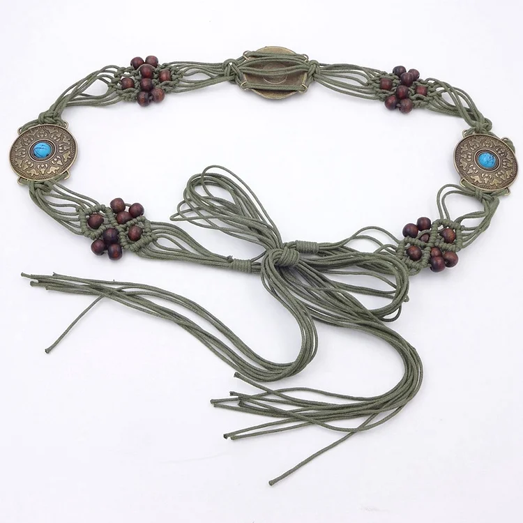 Women's Bohemian Rope Braid Tassel Belt