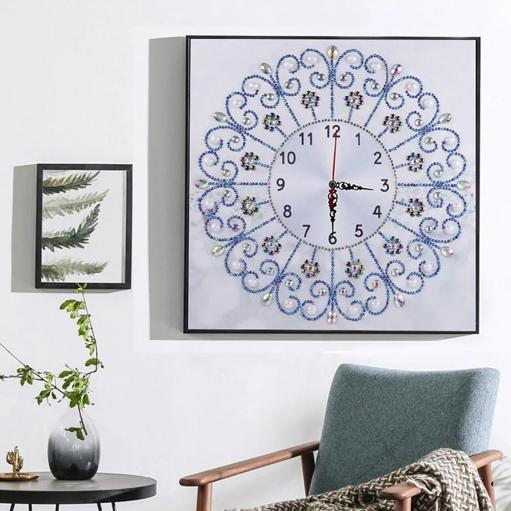 DIY Diamond Painting - Special Shaped - White Flower Wall Clock Craft Art Decor(35*35cm)