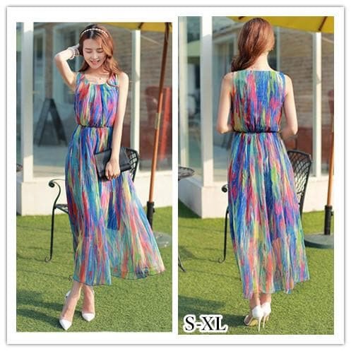 S-XL Pastel Rainbow Maxi Dress  SP152627
