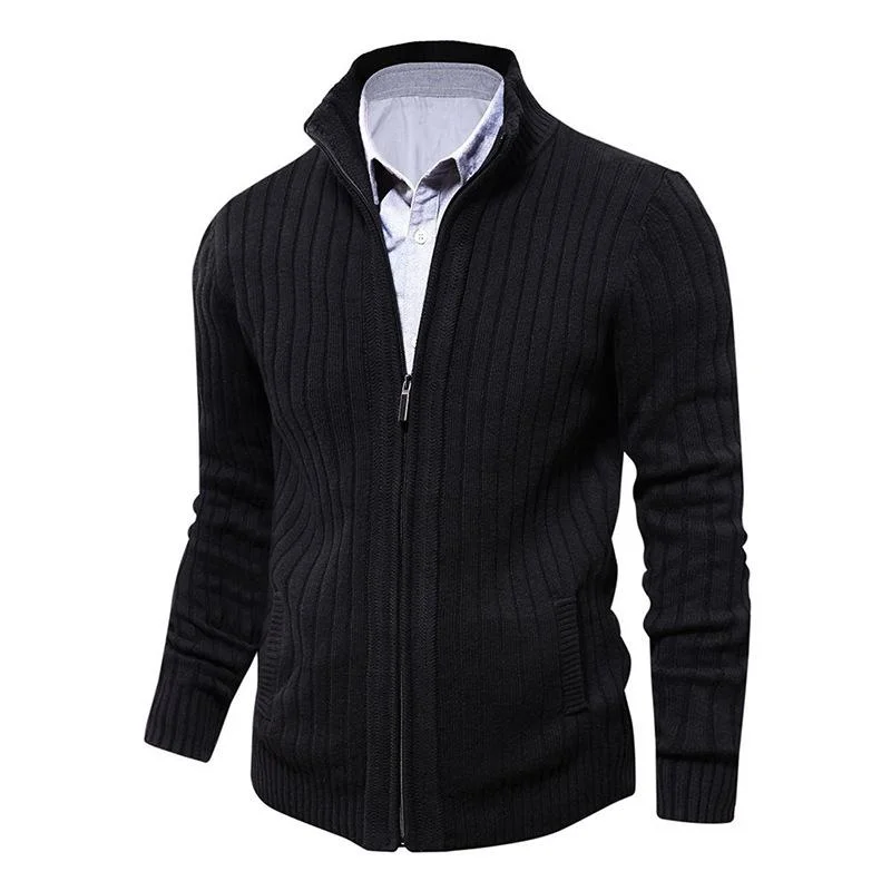Men's Sweater Coat Slim Fit High Neck Long Sleeve Solid Color Cardigan