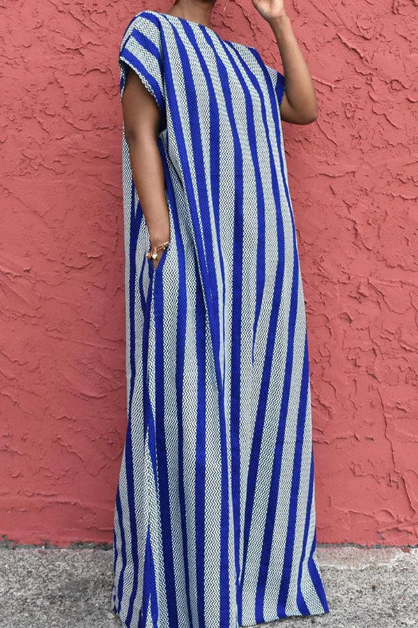 Color Block Striped Simple Backless Maxi Dress