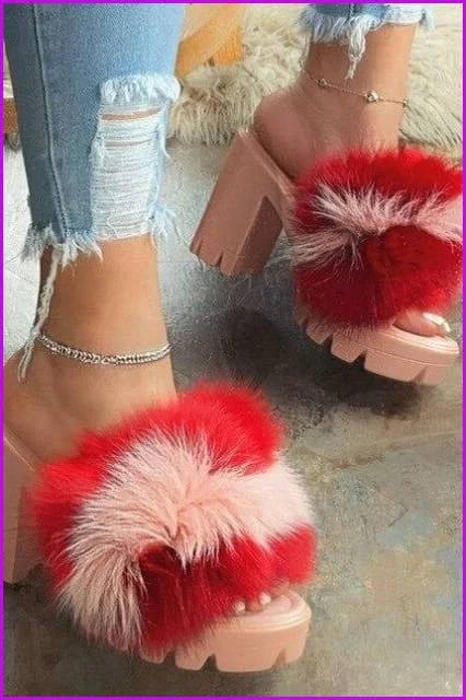 Party High Heel Sandals Fur Women Plush Shoes F1724