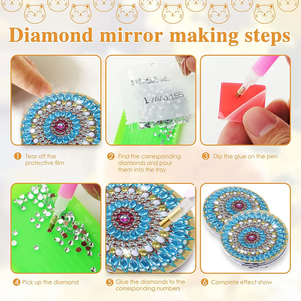 DIY Diamond Art Mosaic Makeup Mirror Paint by Number Kits Mandala