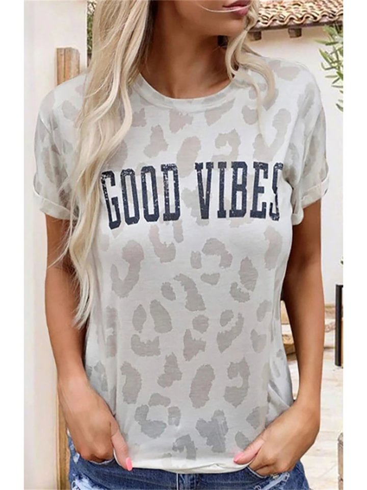 The New Leopard Print Short-sleeved Tops Summer Ladies Loose Large Yards T-shirt -vasmok