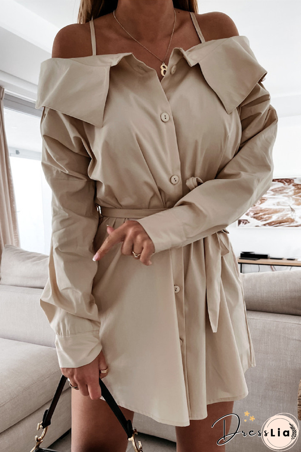 Fashion Street Solid Buckle With Belt Off The Shoulder Irregular Dress Dresses