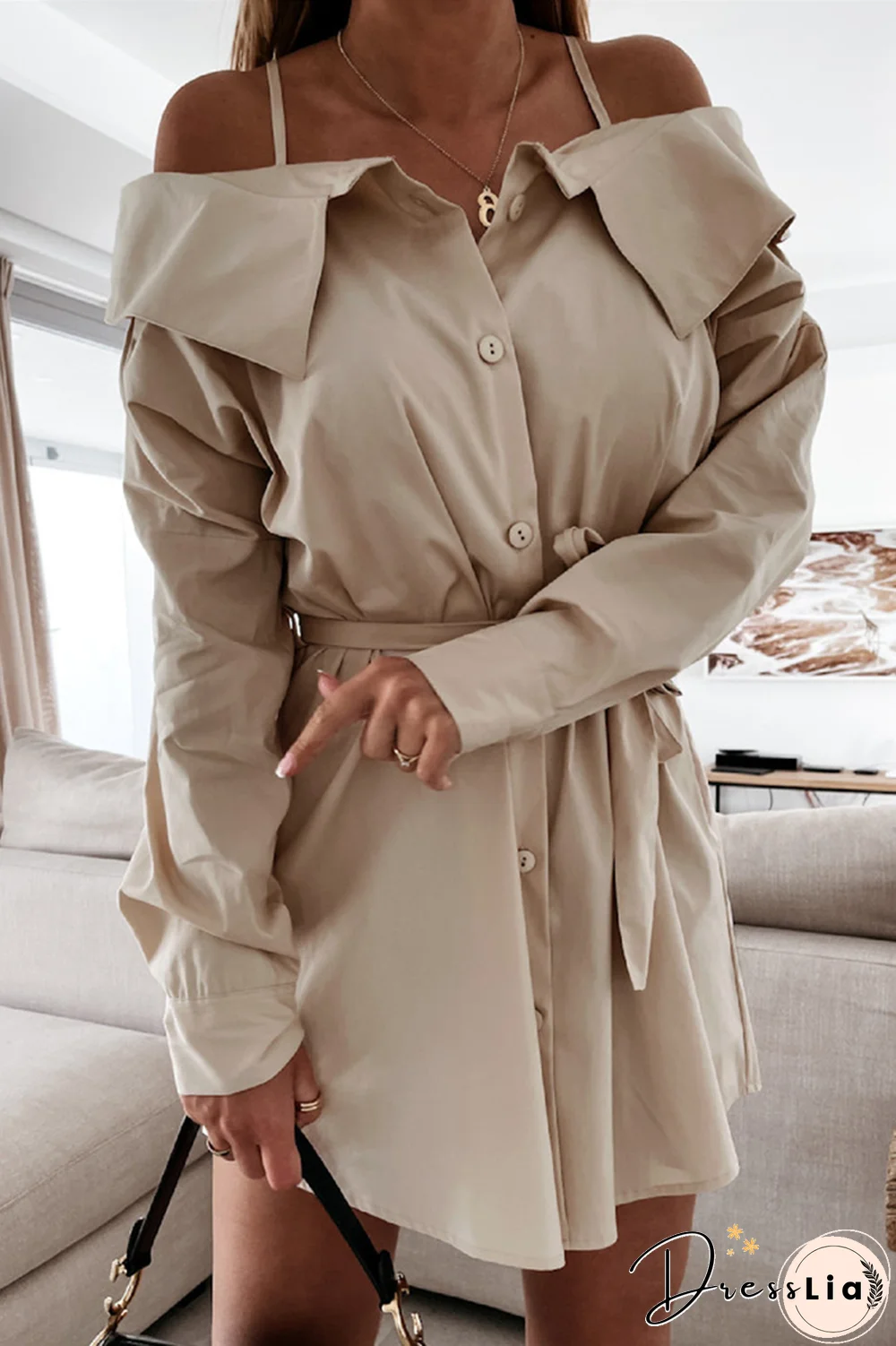 Fashion Street Solid Buckle With Belt Off The Shoulder Irregular Dress Dresses