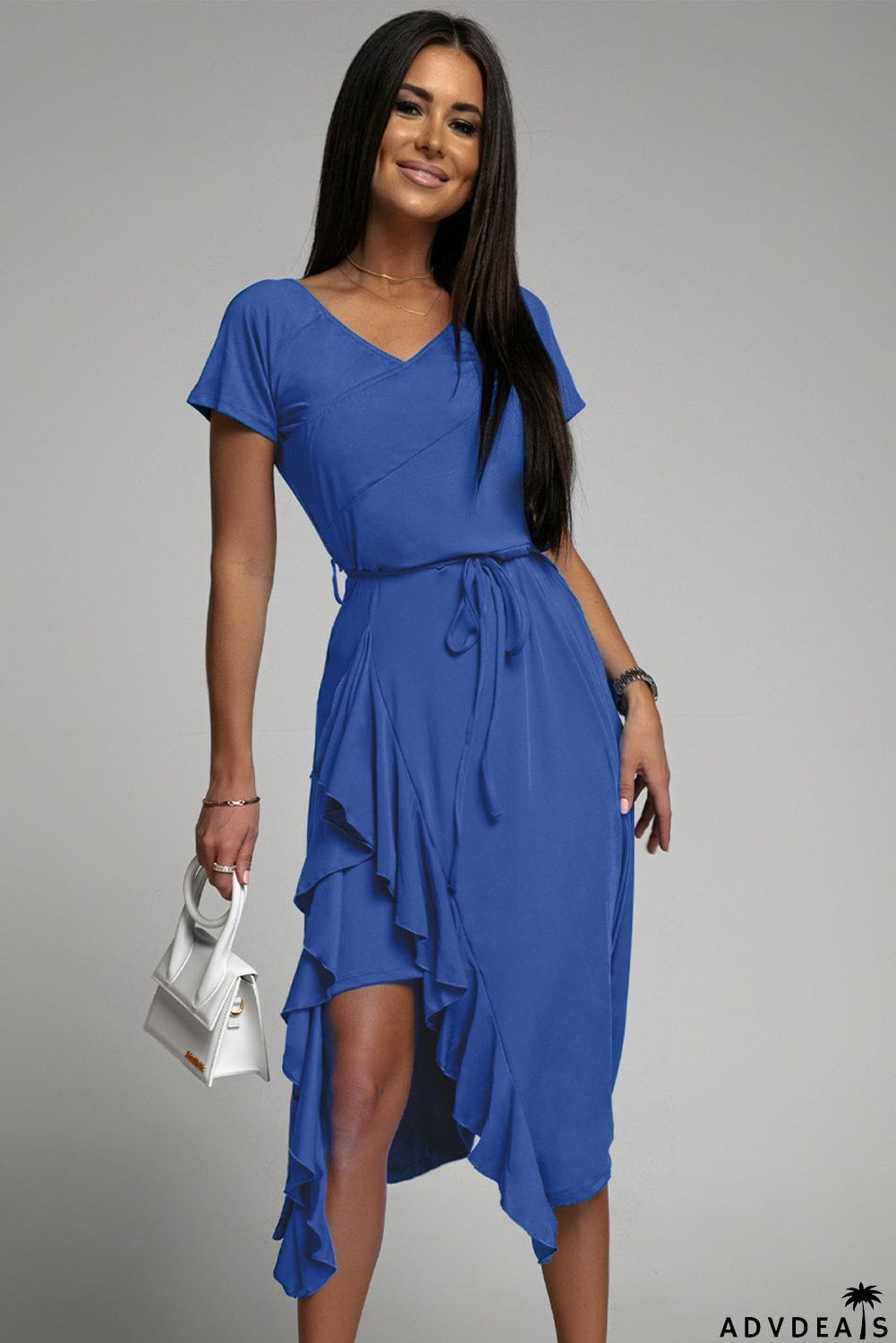 Blue Short Sleeve Midi Dress