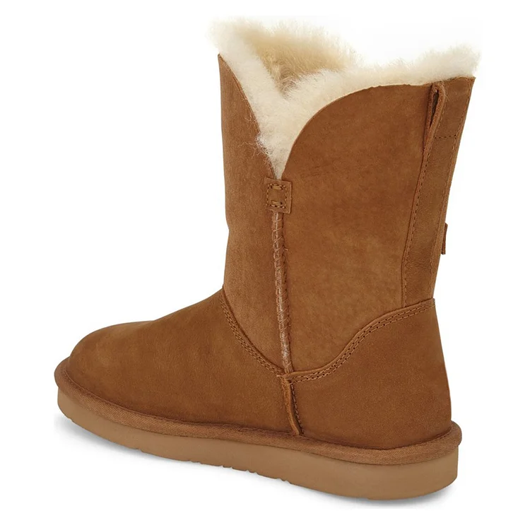 Tan Round Toe Winter Mid Calf Boots Vdcoo