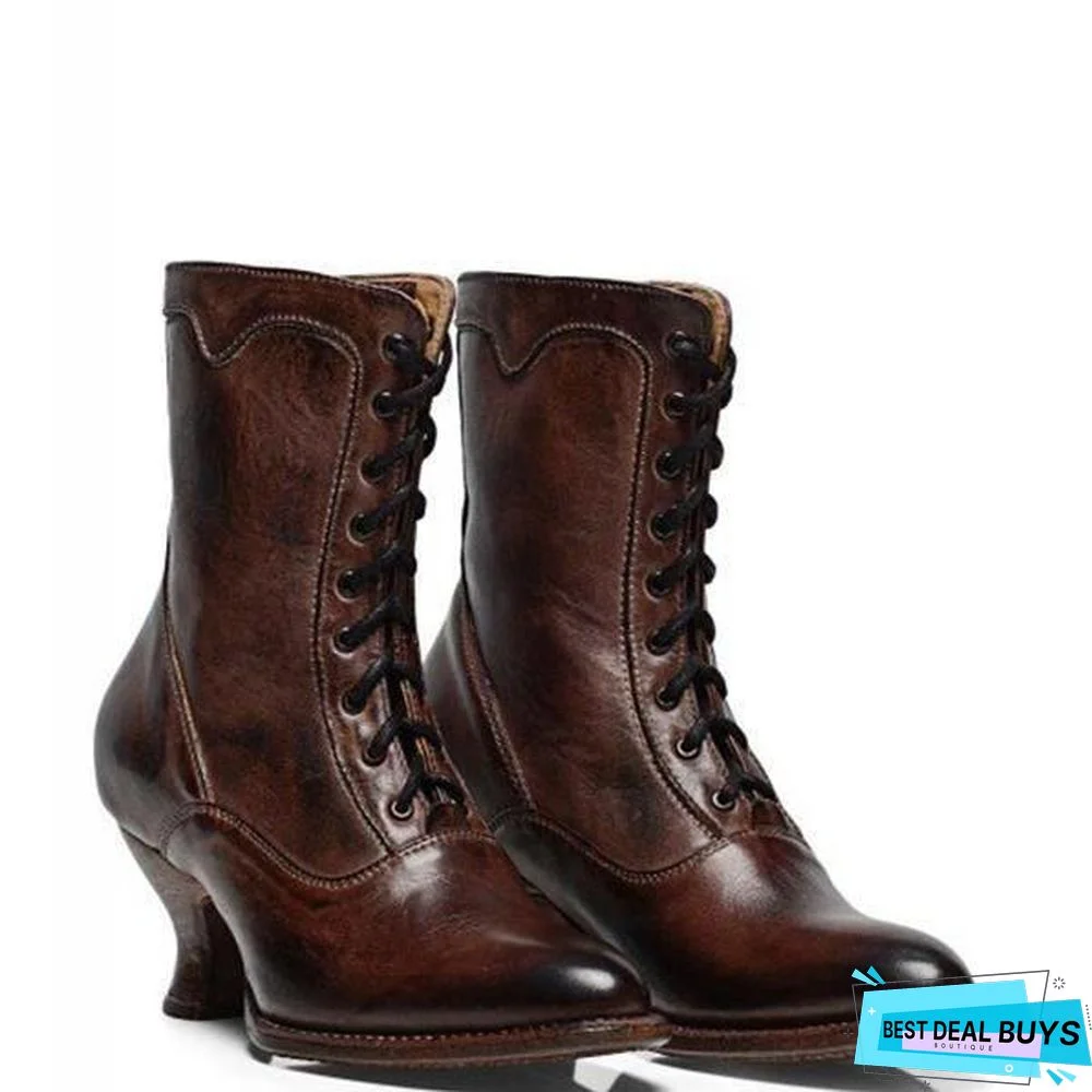 Lace-Up Winter Low Heel Women Boots