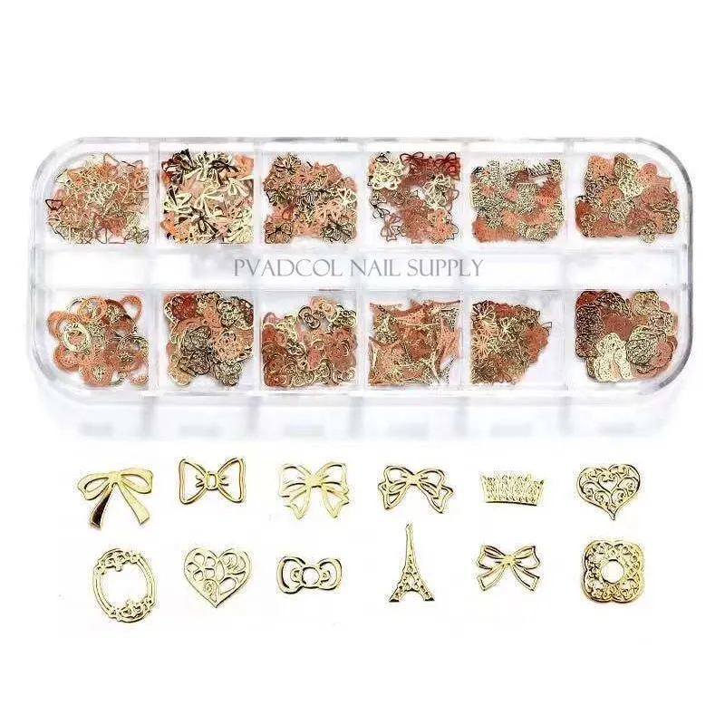 12 Grids Gold Nail Sequins Butterfly Metallic Slice Glitter 3D Acrylic Nails Flakes Manicure Decoration-Nail Inspo