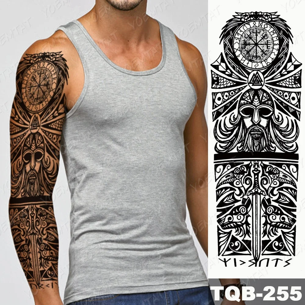 Large Arm Sleeve Tattoo Black Tribal Totem Warrior Waterproof Temporary Tatto Sticker Eye Rose Body Art Full Fake Tatoo Men