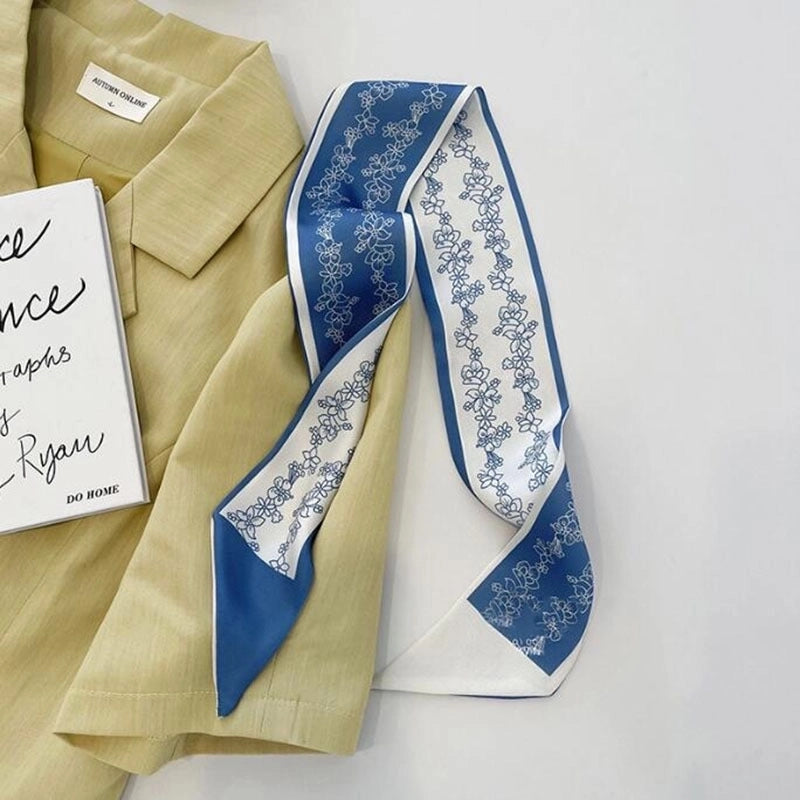 Women’s Sweet Letter Plaid Flower Silk Scarf Printing Hair Band