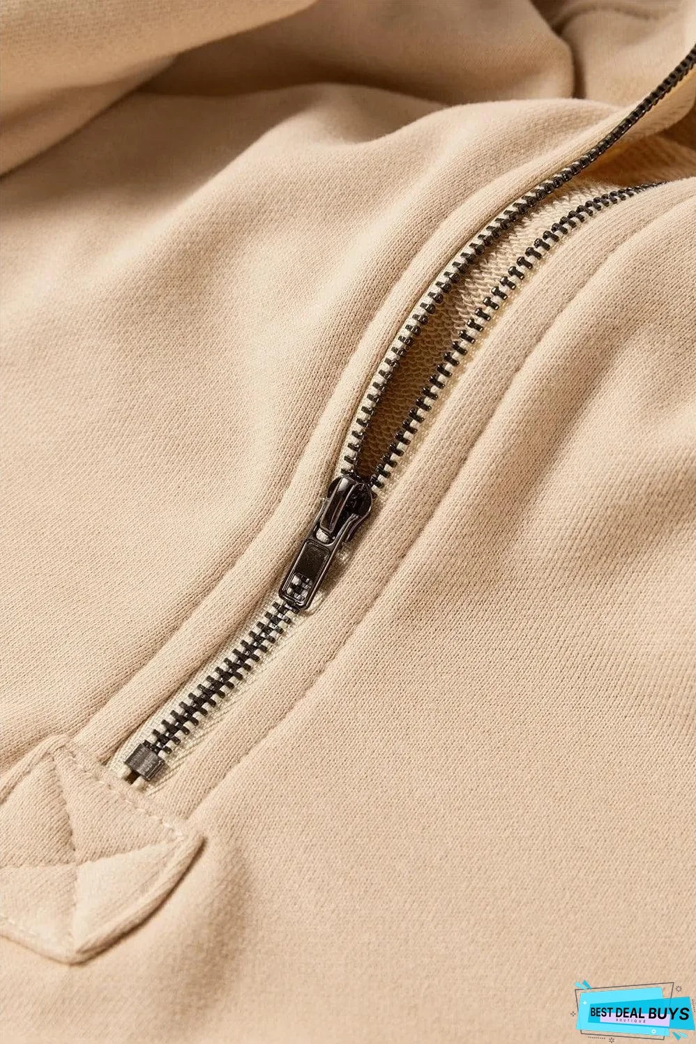 Parchment Solid Kangaroo Pocket Half Zipper Oversized Hoodie