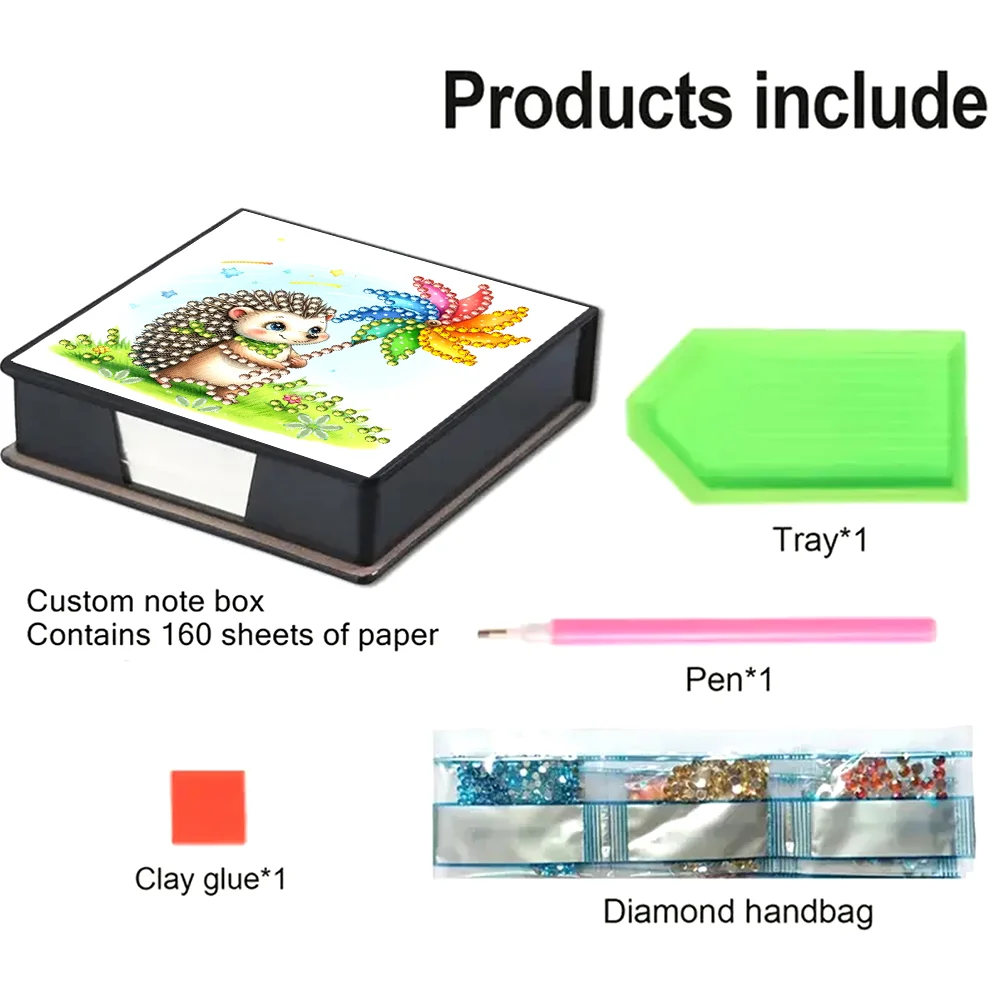 PU Hedgehog Diamond Painting Notecard Box with Papers for DIY Art Craft