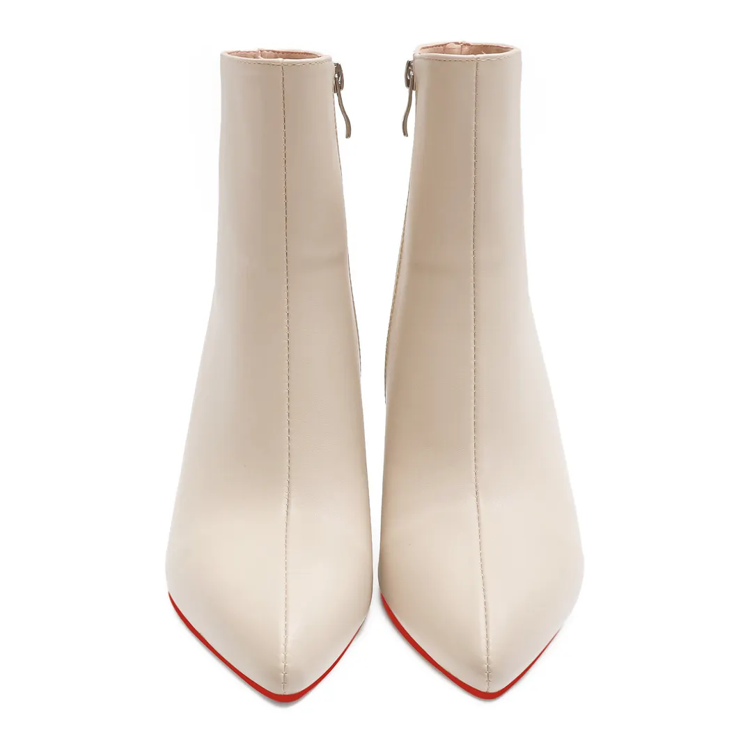 75mm Women's Zipper Pointed Toe Red Bottom Chunky Heel Ankle Boots-vocosishoes