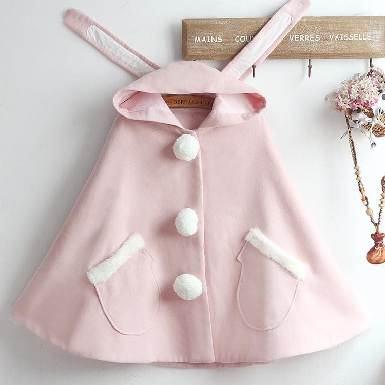 Pink Kawaii Bunny Ears Woolen Hoodie Coat SP14399