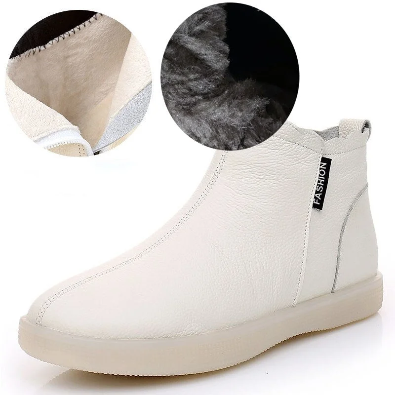 Fujin Warm Wool Motorcycle Slip on Super Comfortable Booties Footwear Winter Shoes Genuine Leather Cow Women Ankle Boots