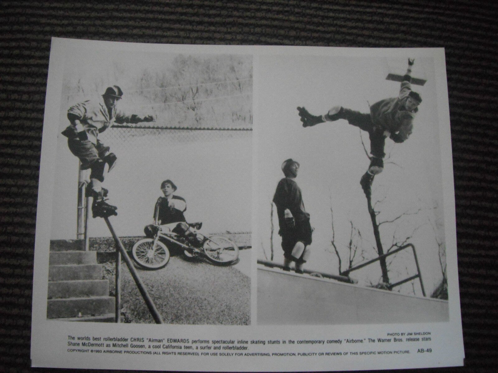 Airborne Airman Edwards Rollerblade Surf 8x10 B&W Promo Photo Poster painting Lobby Card