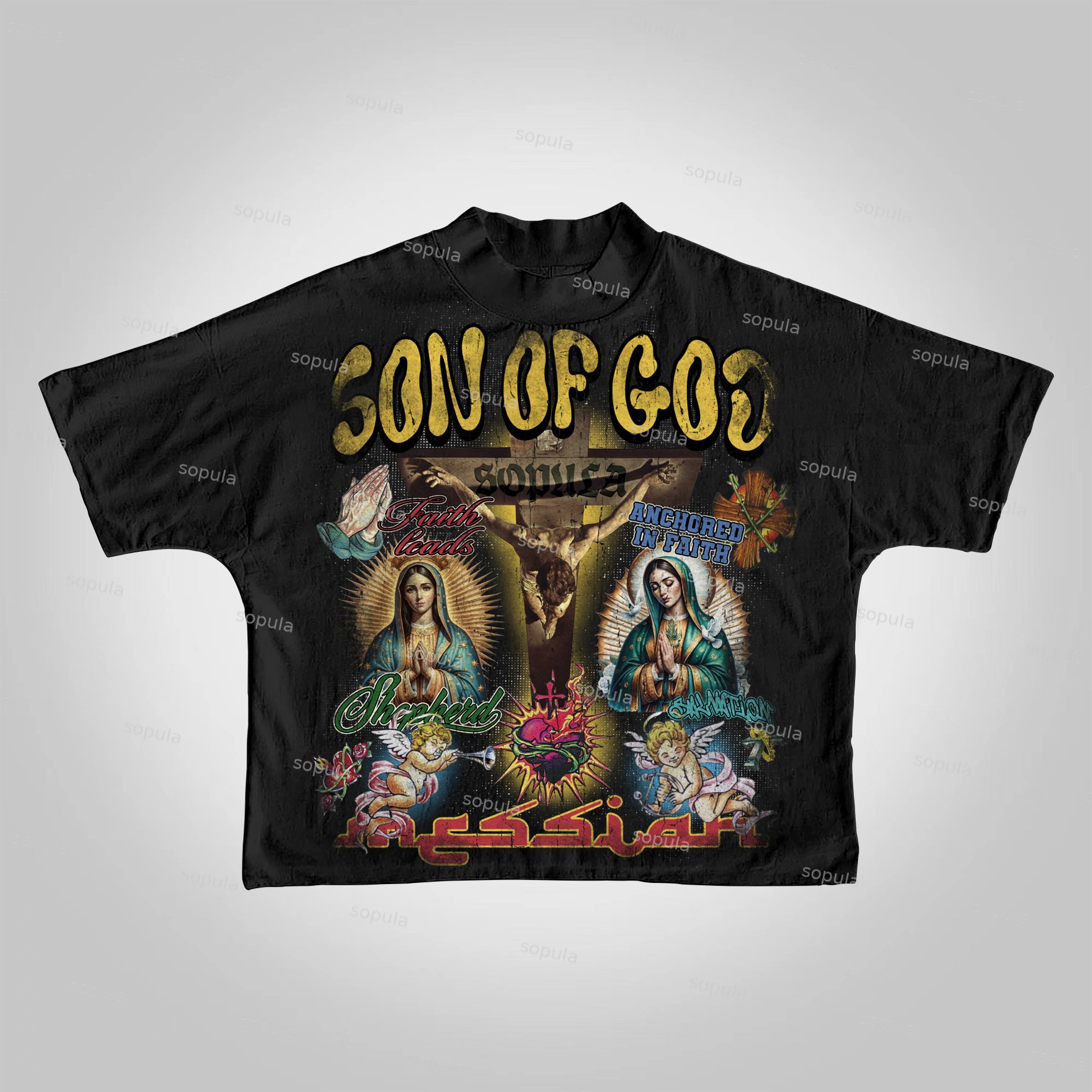 Sopula Son Of God Vintage Collage Graphics Cropped T-Shirts