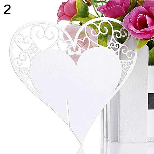 50Pcs Hollow Heart Wine Glass Wedding Party Mark Name Place Card Table Decor