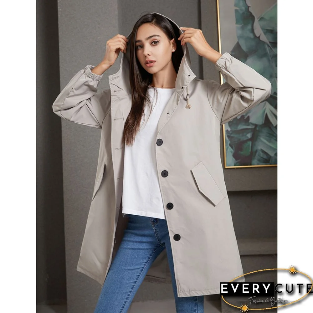 Light Gray Weatherproof Hooded Outdoor Rainproof Coat