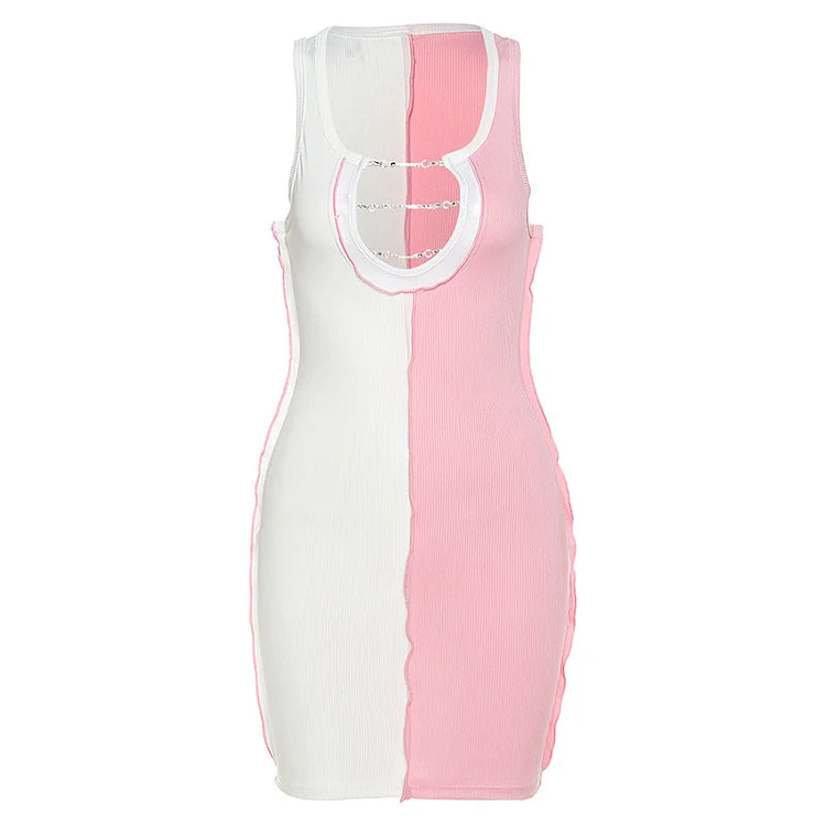 Women's Spring Clothing Fashion Colorblock Sexy Cutout Sheath Dress