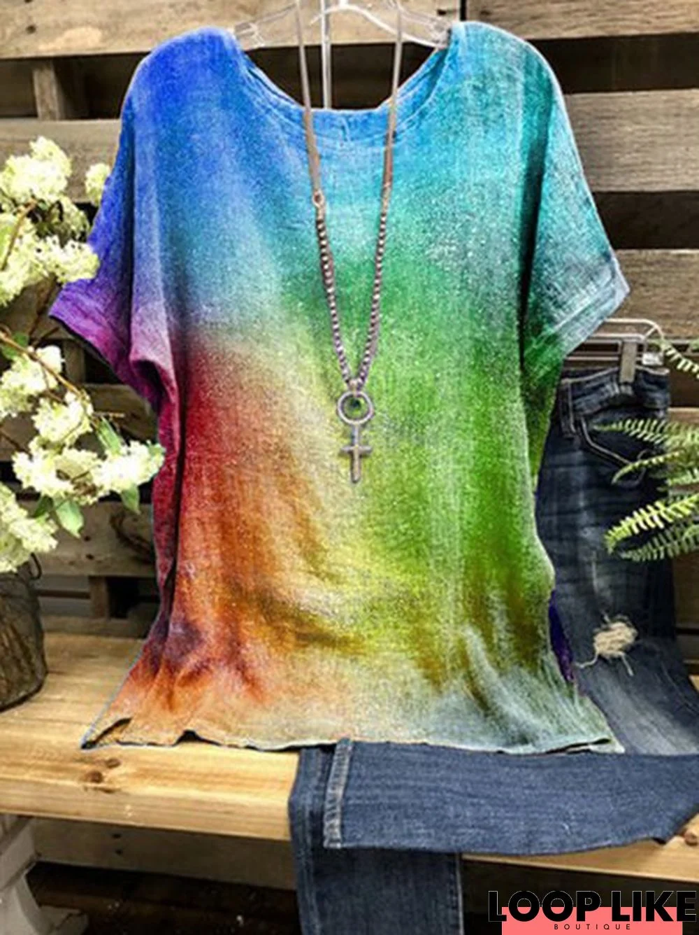 Multicolor Simple Short Sleeve Round Neck T-Shirts