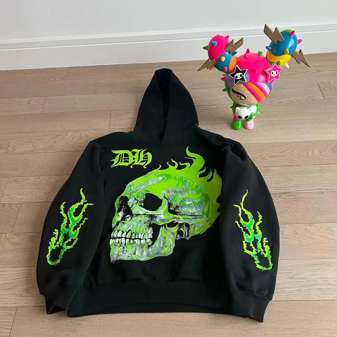 Flame skull casual street hoodie