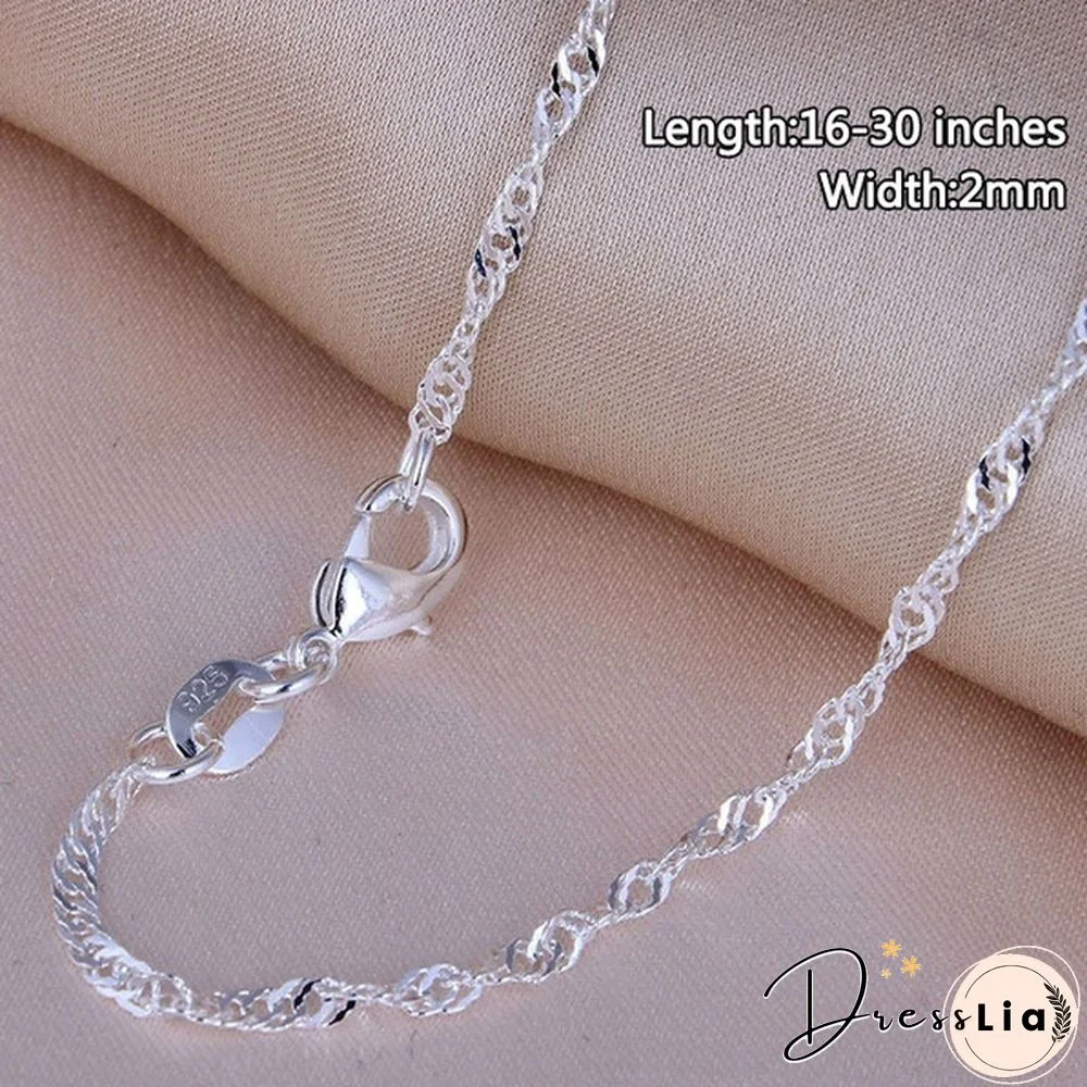 New Arrival 925 Sterling Silver 2MM Men Women Water Wave Chain Necklace (DIY Necklace) 16"-30"