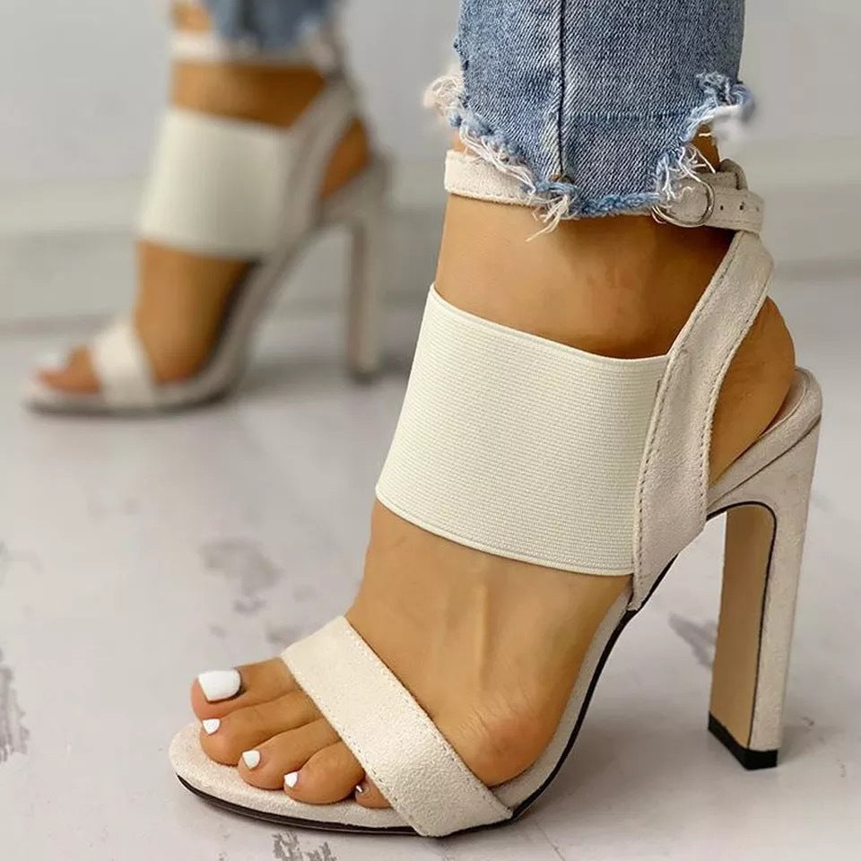 Women's peep toe ankle buckle strap high heels summer party dressy heels