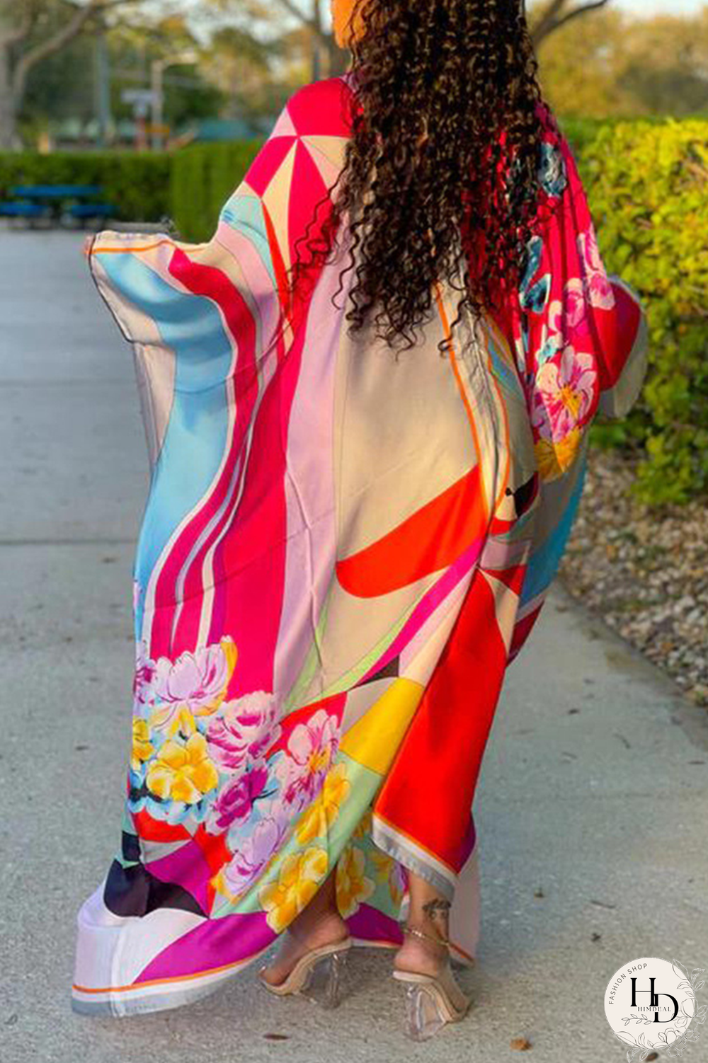 White Casual Print Patchwork V Neck Straight Dresses