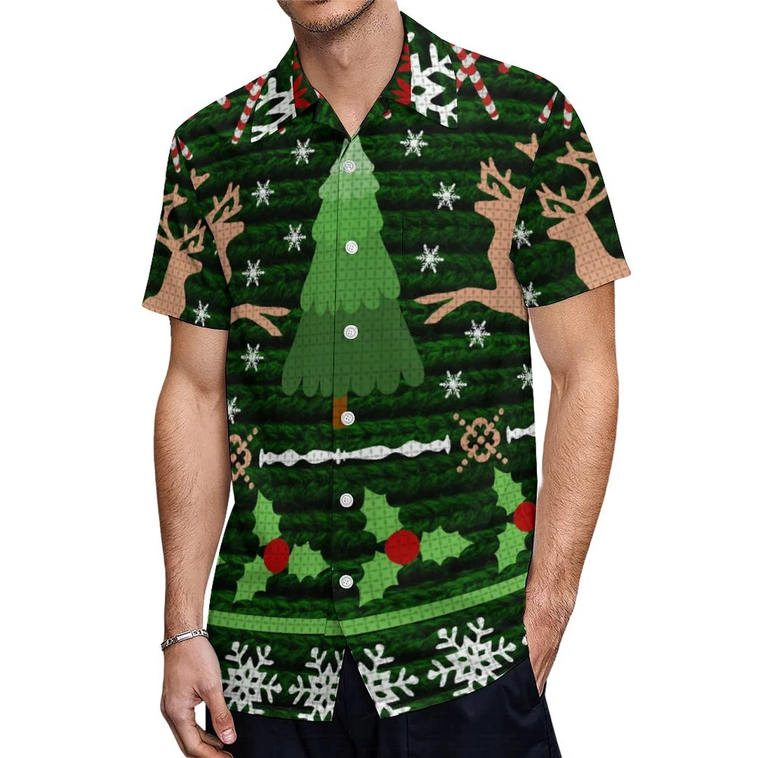 Short Sleeve Cool Christmas Sweater Hawaiian Shirt Mens Button Down Plus Size Tropical Hawaii Beach Shirts