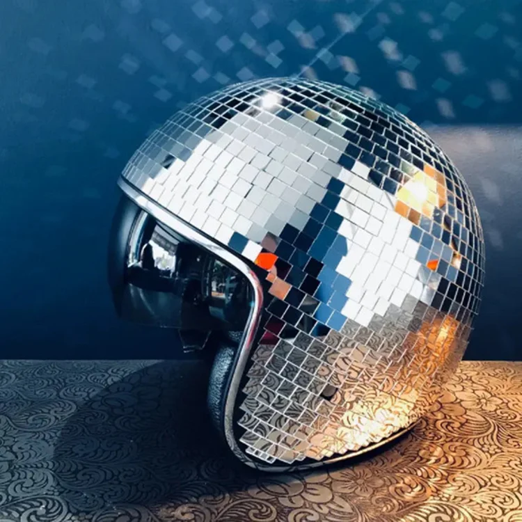 Disco Ball Mirror Sequin Helmet-Silver