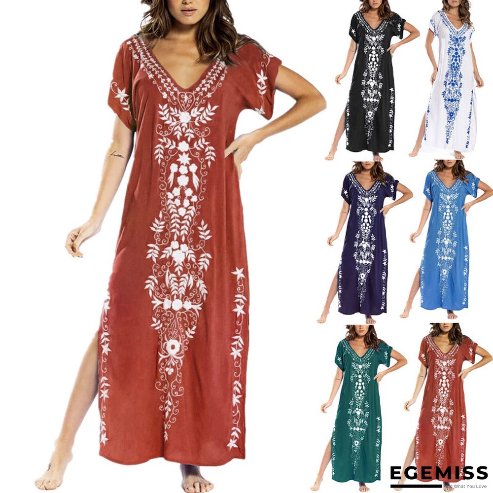 Beach Smock Print Beach Dress Black Dresses | EGEMISS