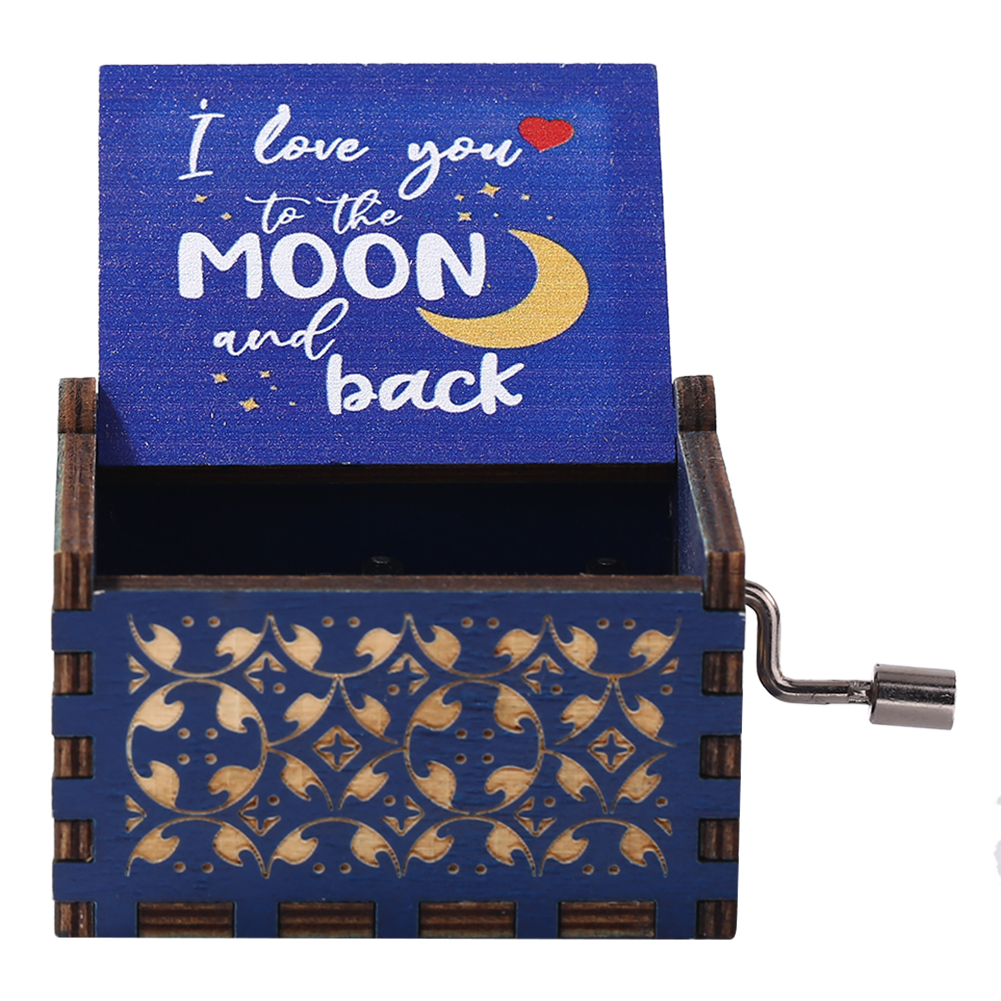 Engraved Musical Boxes Valentine Day Ancient Wooden Hand Cranked Music Box