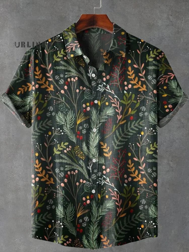 Vintage Floral Leaf Print Casual 100% Cotton Shirt