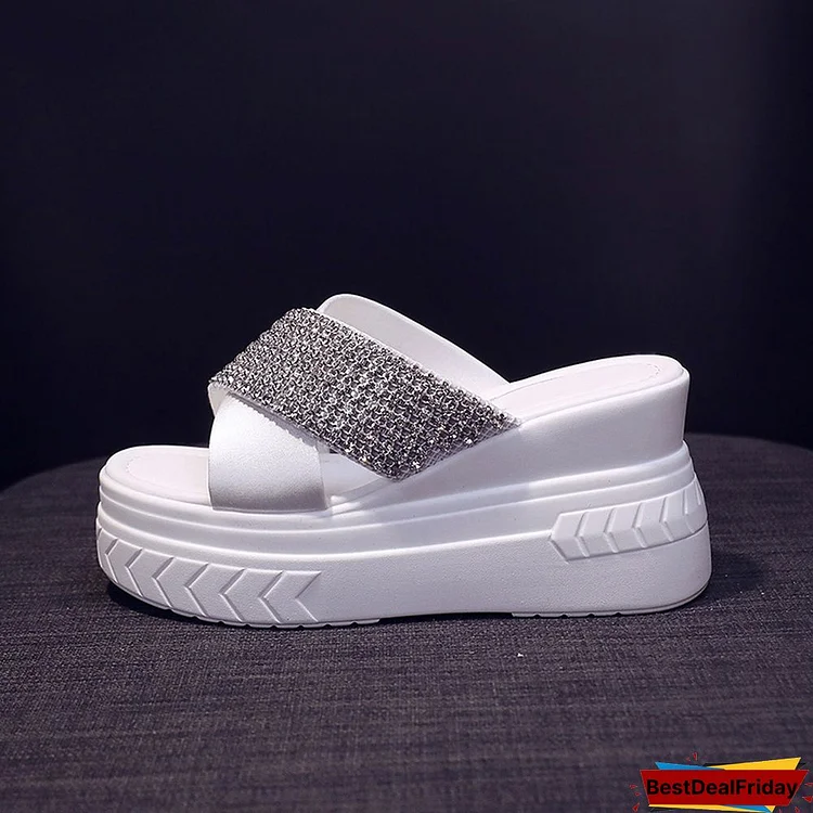 Ladies Slippers And Sandals Summer Rhinestone Sandals White Platform Wedges Shoes For Women Casual Wedge Sandals Woman Slippers