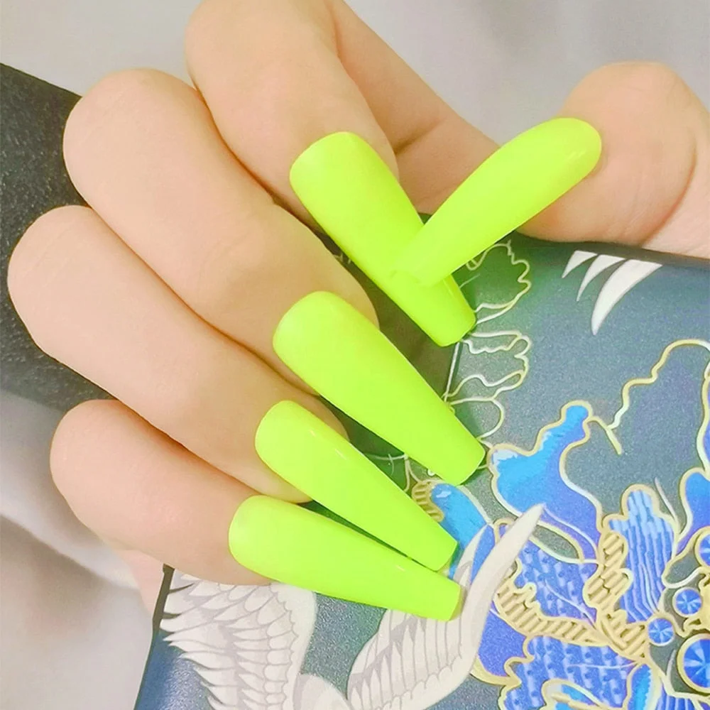 20pcs Long French False Nails Solid Color Ballet Nail Tips Display Press On Nails Fake Nail Manicure With Press Glue Nail Tools-Nail Inspo