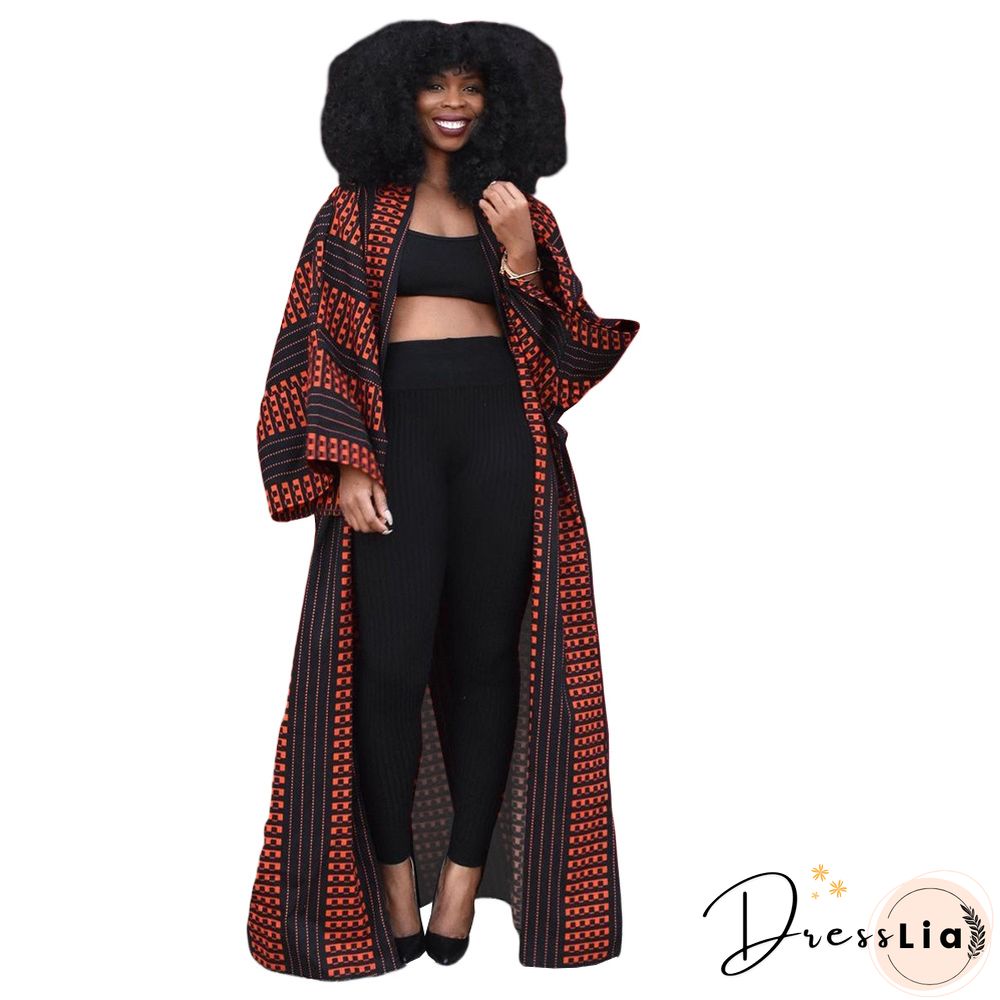 Printed Long Sleeve Open Front Long Cardigan Tops