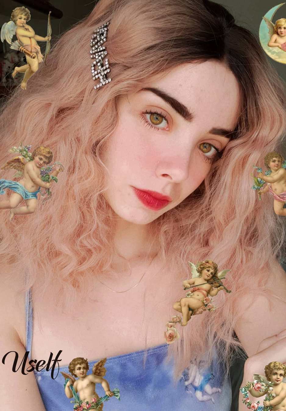 Peach Pink Curly Wig Short Haircut Bob Synthetic Wig USW070 US Mall Lifes