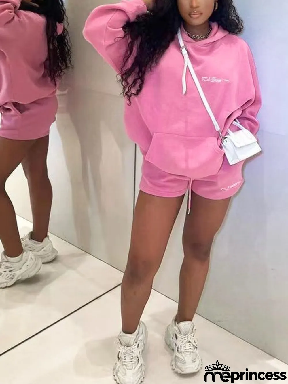 Women'S Fall Hoodies Shorts Set Fashion Sports Logo Long Sleeve Pullover Hooded Hoodies Two Piece Set