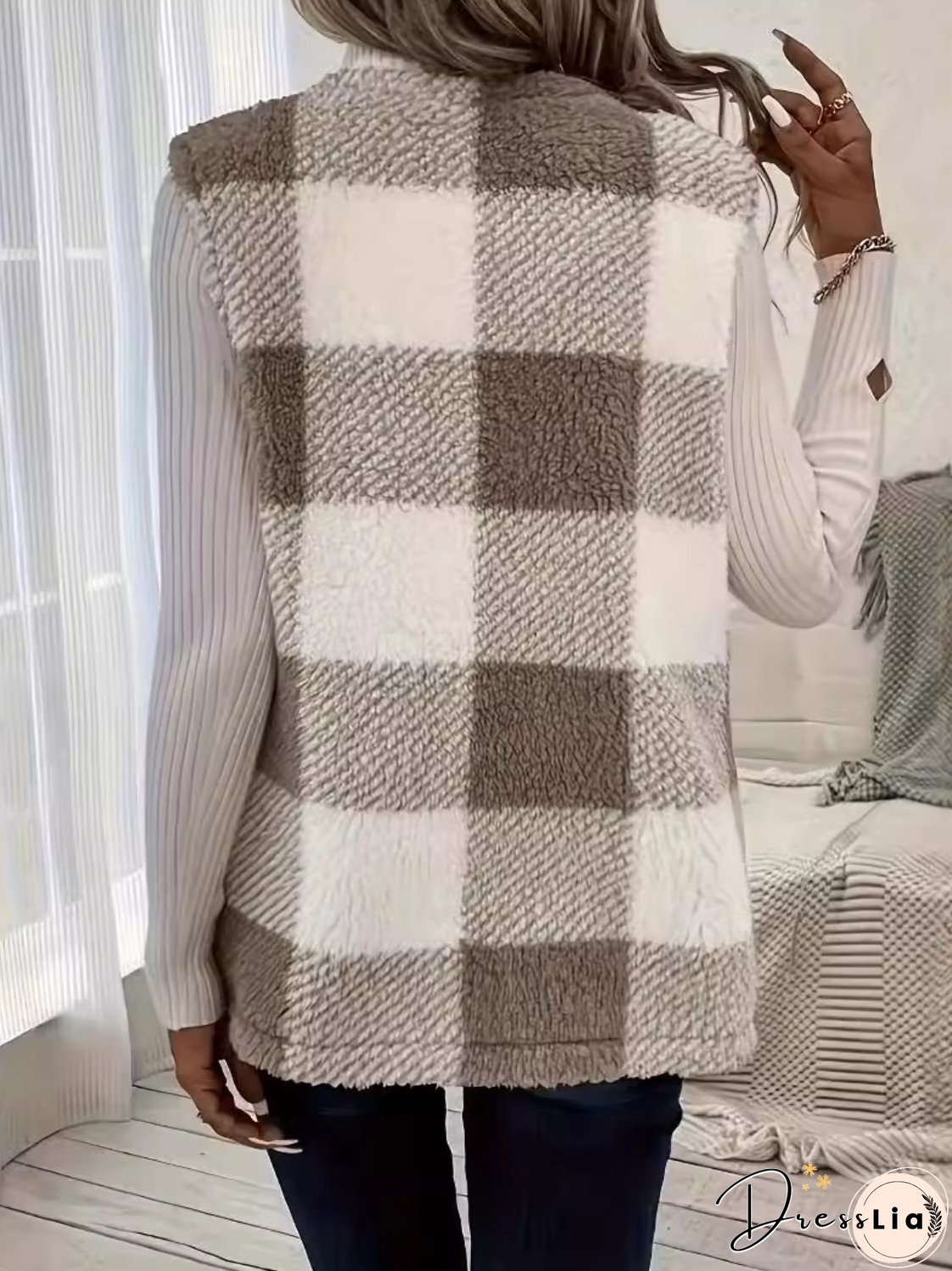 Plaid Open Front Vest Coat
