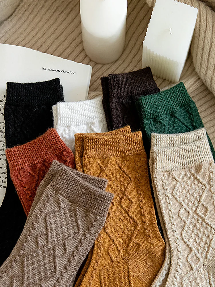 8 Pairs Wool Vintage Solid Women Socks