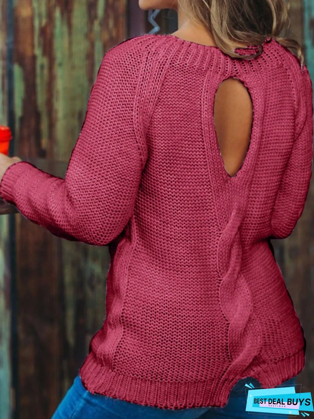 Cotton-Blend Long Sleeve Casual Sweater