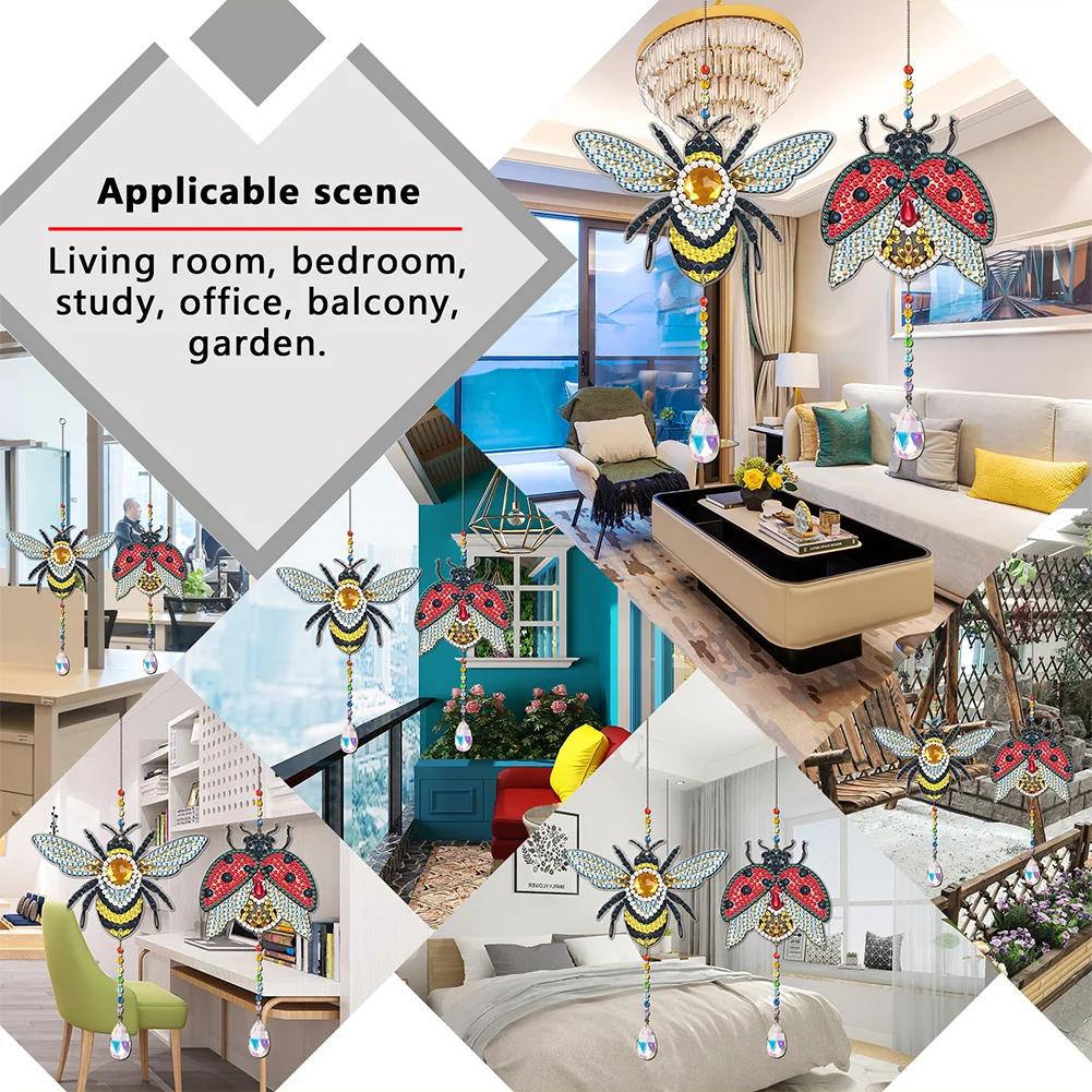 2pcs Crystal Light Catcher Diamond Painting Bee Hanging Decor(Double-Sided)