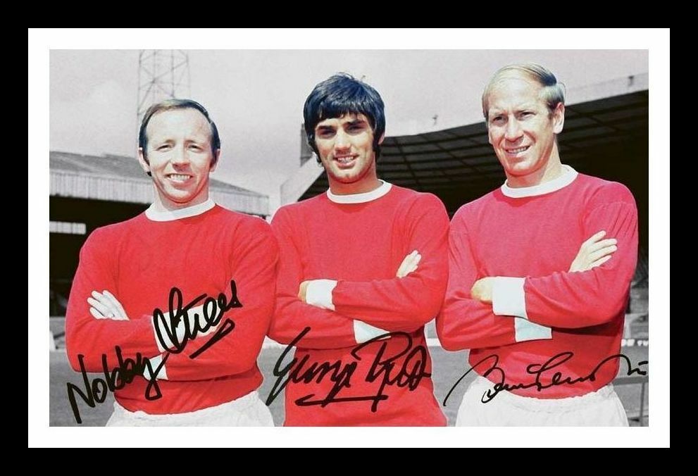 Stiles & George Best & Charlton - Manchester United Signed & Framed Photo Poster painting